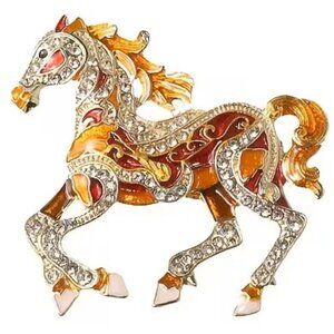 Horse Brooch Rhinestone Glam Sparkly Crystals Equine Stallion Trendy Stylish FUN